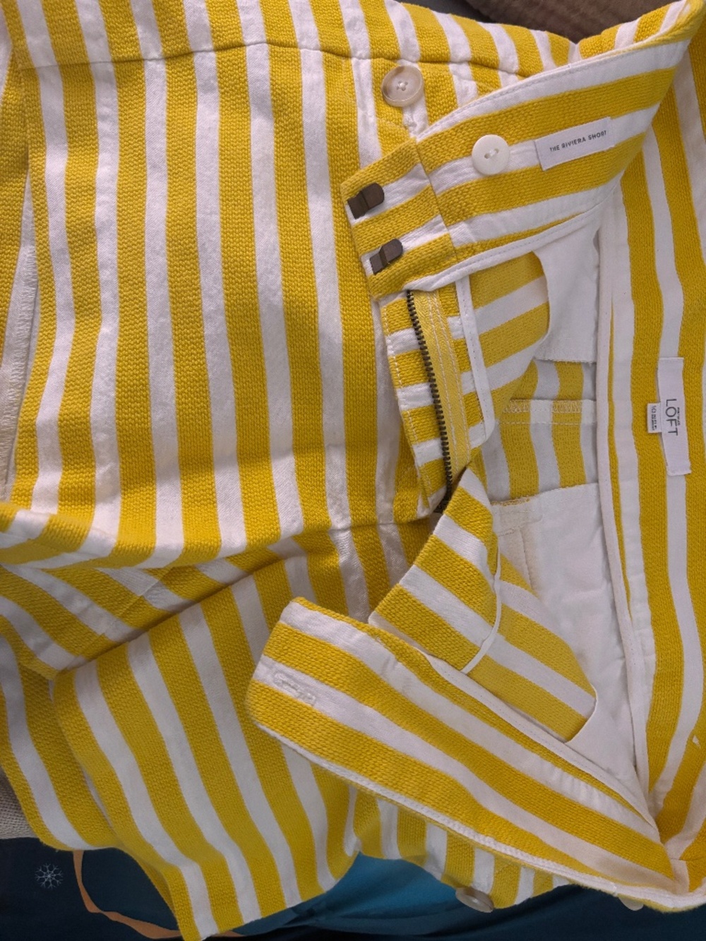 Loft yellow and white striped short shirts. The Riviera Short.
